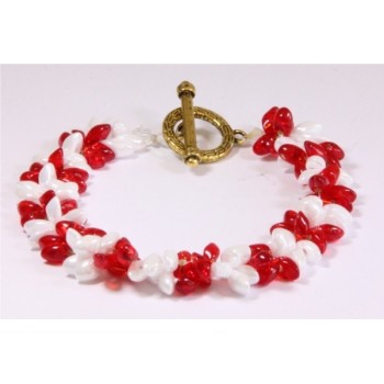 Bracelet fleur blanc & rouge